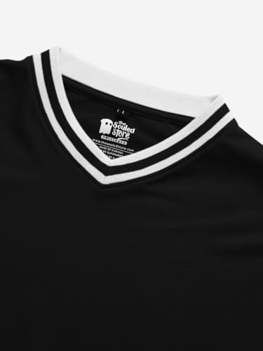 The Souled Store Solids: Black Men and Boys V-Neck Full Sleeve Oversized Fit T-Shirts Oversized Men's T-Shirts Solid Basic Tees Casual Fashion Relaxed Fit Full Sleeves Round Neck Block Styles Trendy