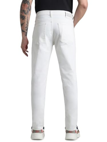 Jack & Jones Men Solid Cotton Blend Slim Fit Low Rise White Jeans