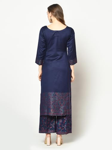 AFSA Women's Acro Wool Woven Unstitched Suit and Dupatta(9017-JAMDANI-NAVY)