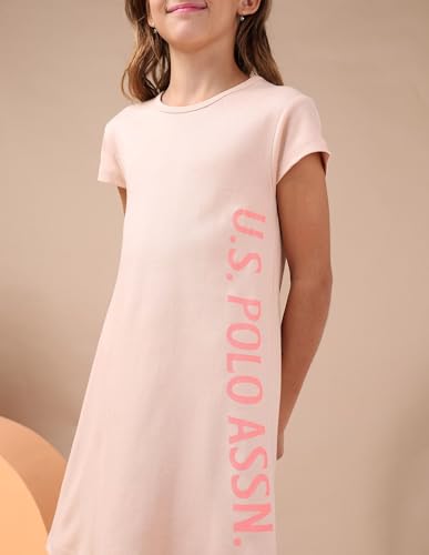 U.S. POLO ASSN. Girl's Cotton A-Line Mini Dress (UGSS25DRS258 Beige