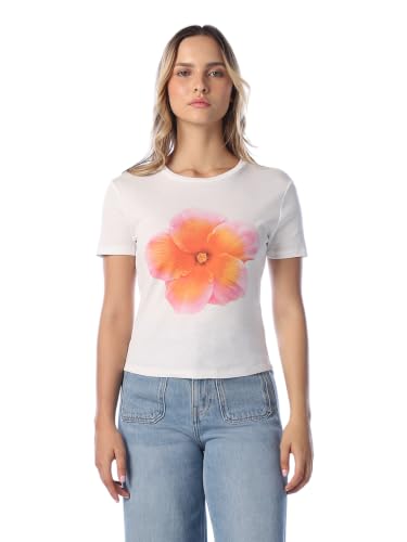 ONLY Women's Floral Print Regular Fit White T-Shirt