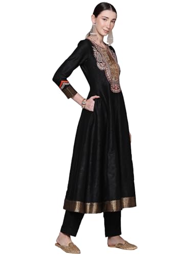 Aarke Ritu Kumar Black Humayra Solid Round Neck Kurta With Pant And Dupatta