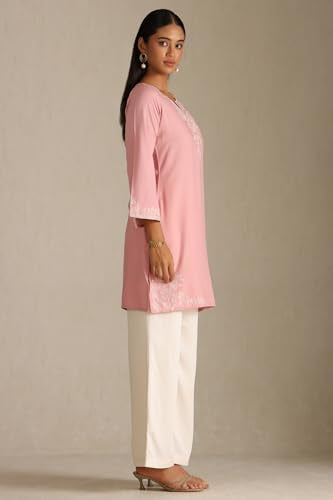 Soch Women's Rayon Embroidered Regular Kurta (CWA5KU61438_Peach_L)