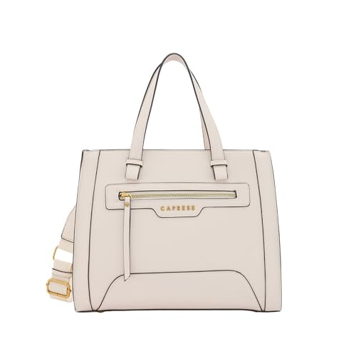 Caprese Cuba Medium Satchel Bag for Women | Elegant Multi-Compartment Handheld & Shoulder Bag with Adjustable & Detachable Strap | Work & Travel Bag with Zipper Closure (Alpine Oat)