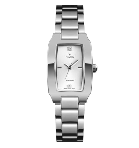 Yacbi YF01S Women's Stainless Steel Wrist Watch, Silver Rectangular Dial with Japanese Quartz Movement, 22mm Dial, 14mm Band, 3BAR Water Resistant