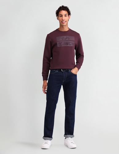 U.S. Polo Assn. Denim Co. Men's Purple Logo Crew Neck Long Sleeve Casual Cotton Regular Fit Sweatshirt (UDSWS0489_Purple_XL)