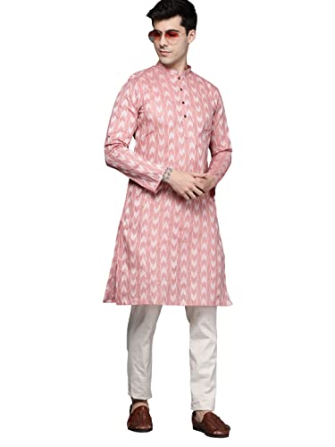 Manyavar Mens Kurta Only, Ethnic Kurta for Men, Full Sleeves Mandarin Collar Wave Blended Cotton Kurta Only (Gajari) (3XL)