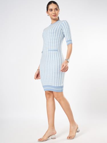 Annabelle by Pantaloons Women's 60% Viscose, 28% Nylon, 12% PBT Classic Knee Length Dress (110151977004_Blue Fog