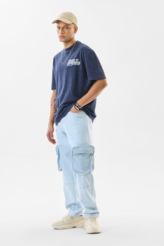 SNITCH Men Jeans | Baggy Fit with Mid Rise & Wide-Leg Design | 100% Cotton Woven Fabric with Light Fading | Casual & Streetwear Style for Summer Comfort |Light Blue
