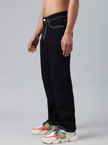 KOTTY Men's Cotton Lycra Blend Relaxed Fit Mid Rise Jeans Coal Black