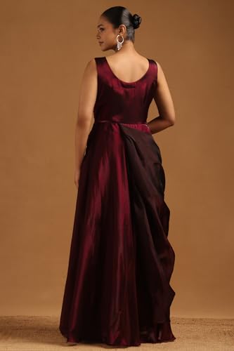 Soch Womens Wine Tissue Embellished Gown with Mirror Work