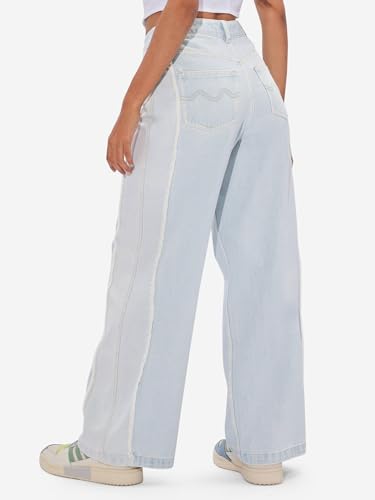 The Souled Store Denim Originals: Iceberg Blue Women and Girls Buttoned Cotton Straight Fit Jeans