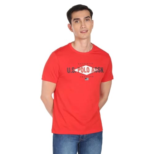 U.S. POLO ASSN. Half Sleeve Round Neck T Shirt Muscle FIT (UDTSHS0106_RED_M)
