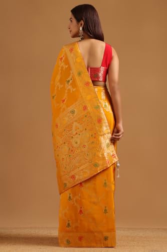 Soch Womens Yellow Crepe Botanical Zari Woven Saree