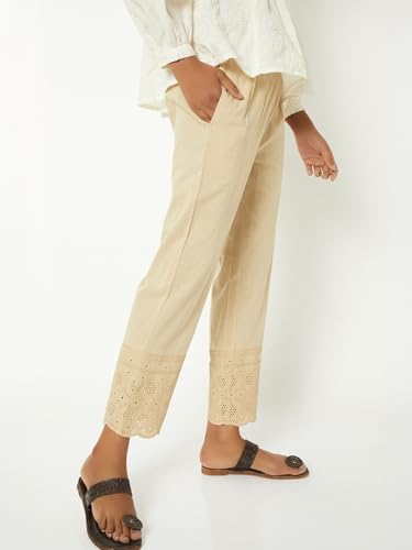 Max Women Embroidered Straight Pants (Beige_M)