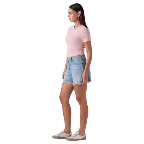 Levi's Women's Light-Blue Ribcage Fit High Rise Shorts