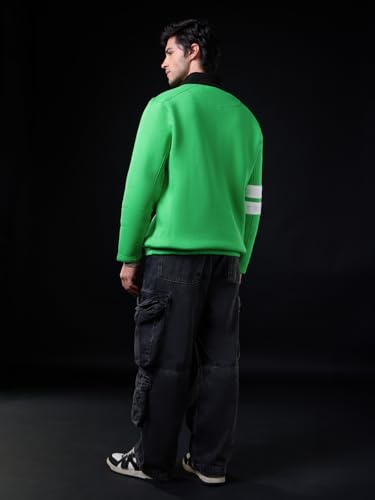 The Souled Store Ben 10: Alien Force Men and Boys Full Sleeves Mock Neck Green and Black Graphic Printed Cotton Blend Regular Fit Lightweight Winter Casual Jacket