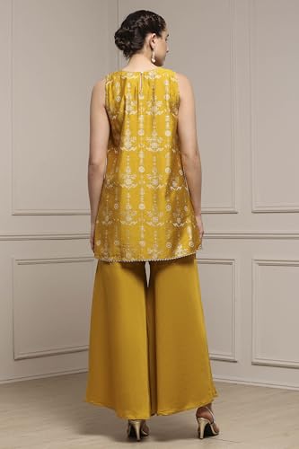 Biba Women Yellow Viscose Blend A-Line Printed Garara Suit Set_30