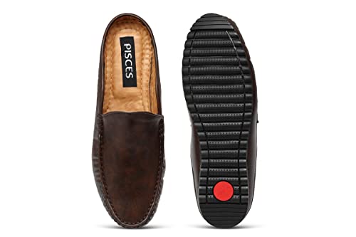 Pisces Brown Synthetic Back Open Shoe for Men - 12 UK (BACKOPEN PLAIN-Brown-12)