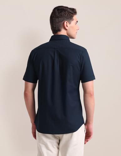 U.S. POLO ASSN. Mens Half Sleeve Oxford Stretch Shirts (USSHTC0046H_Navy_L)