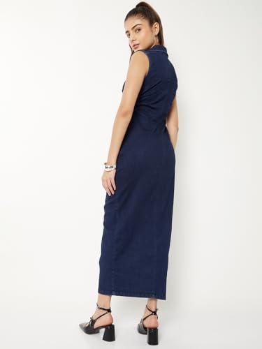 Max Women Ruched Denim Shirt Dress (Blue_M)