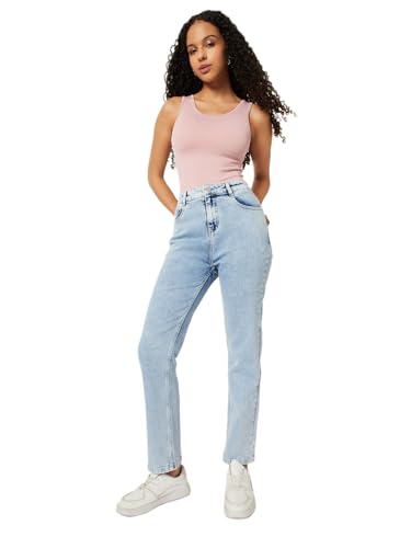 Max Women Washed Slim Straight Jeans (Blue_32)