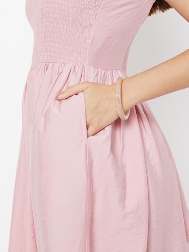 Max Women Smocked A-line Dress (Pink_S)