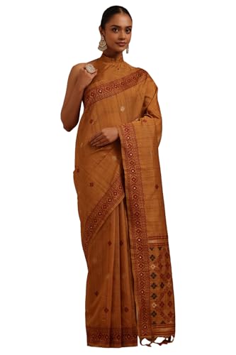 Soch Womens Brown Tussar Woven Design Saree