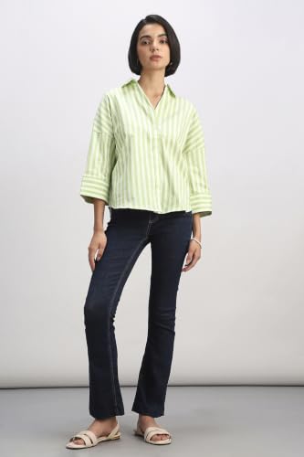 Women Green Stripe 3/4th Sleeves Shirt