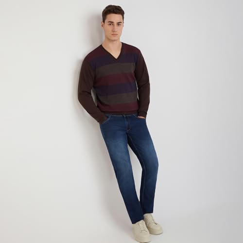 Park Avenue Men's Regular Fit, Striped Pattern, Full Sleeve | Dark Brown