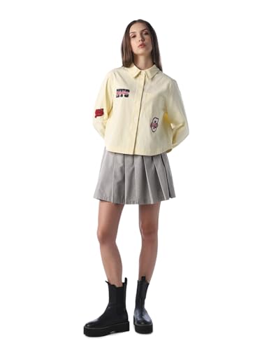 ONLY Women's Typography Regular Fit Yellow Shirt