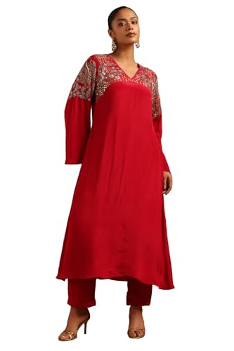 Soch Womens Fuchsia Crepe Embellished Co-Ords Set With Beads And Stones
