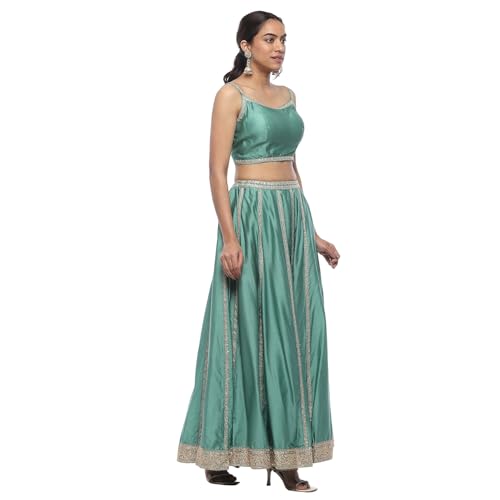 Biba Women's Chanderi Silk Lehenga Set (SKDHVYOCWR10609AW24SEGRN_Sea Green_34)