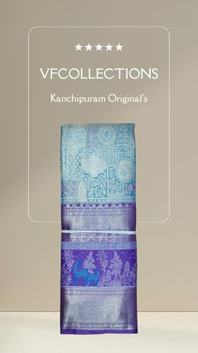 VFCollections Women's Traditional Handloom Kanchipuram Silk Pure Pattu Sarees - Dear Forest Them Border | Rich Zari Woven Design | Bridal Saree | Unstitched Blouse
