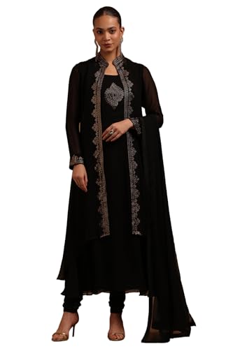 Soch Womens Black Georgette Stone Embellished Salwar Suit