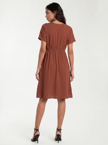 Max Women Twisted Detail A-Line Dress (Brown_XS)
