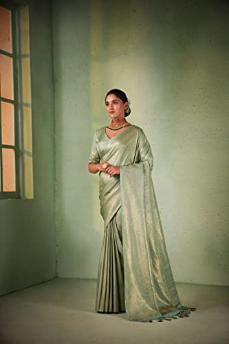 Vardha Women's Kanchipuram Art Silk Saree with Unstitched Blouse Piece - Gold Zari Woven Work Sarees for Wedding (Asya Vol.4_562)