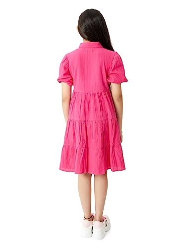 olele® Girls Lucy Shirt Cotton Dress for 5 to 6 Years Kids Hot Pink