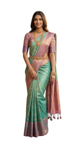 SREE KUMARAN Women's Kanchipuram Kubera Silk Pure Pattu Sarees | Unstitched Blouse (VSK3267-6)