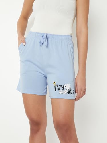 Max Women Snoopy Print Shorts (Blue_M)