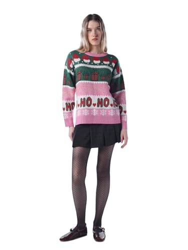 ONLY Women's Self Design Regular Fit Pink Sweater