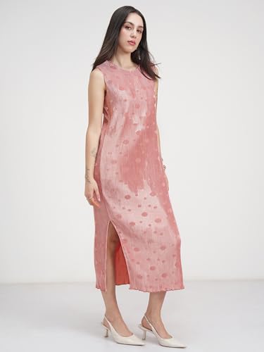 Tokyo Talkies Women's Polyester Midi Dress (TTJ6012623_Peach