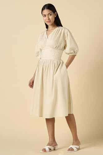 Women Beige Embroidered Casual Dress