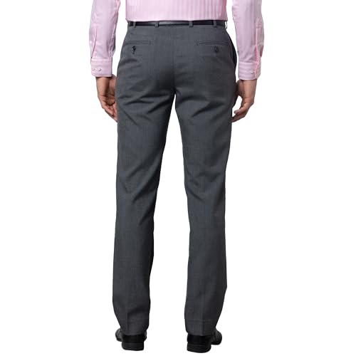 Park Avenue Men's Smart Fit Polyviscose Blend Flat Front Stripe Pattern Dark Grey Formal Trouser (Size: 36)-PMTX07539-G6