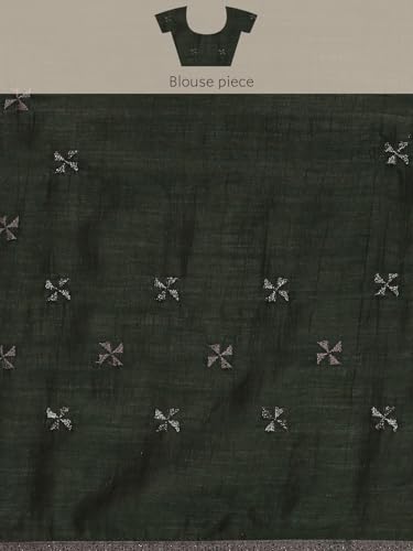 MOHEY Women's Art Silk Wave Patterned Rhinestone Embellished Saree (Bottle Green)