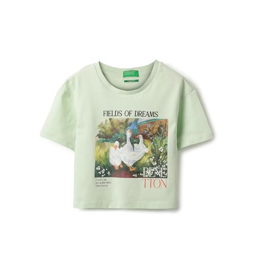 United Colors of Benetton Girl's Graphic Print Cropped Shirts (25A3099G3210IP12_Pale Green
