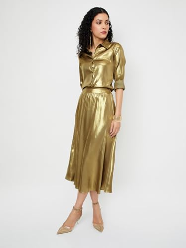 Women Shimmer A-line Skirt, Gold, XL