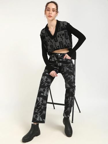 Calvin Klein Jeans Women's Wool V-Neck Pullover Sweater (J222312BEH_Ck Black