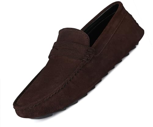 LOUIS STITCH Loafers Formal Shoes for Men | Damsire Underrobe Italian Suede Leather Moccasins | Slip-on Shoes for Business, Casual, Parties | Solid Brunette Brown | UK Size 12 (ITSU)
