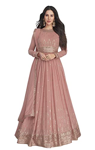 RUDRAPRAYAG Georgette Embroidered Semi-Stitched Maxi Gown For Women Orange_5XL